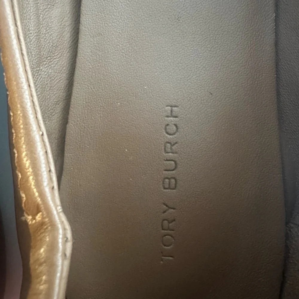 Tory Burch Women's Brown Flats with Gold Logo - Picture 2 of 4